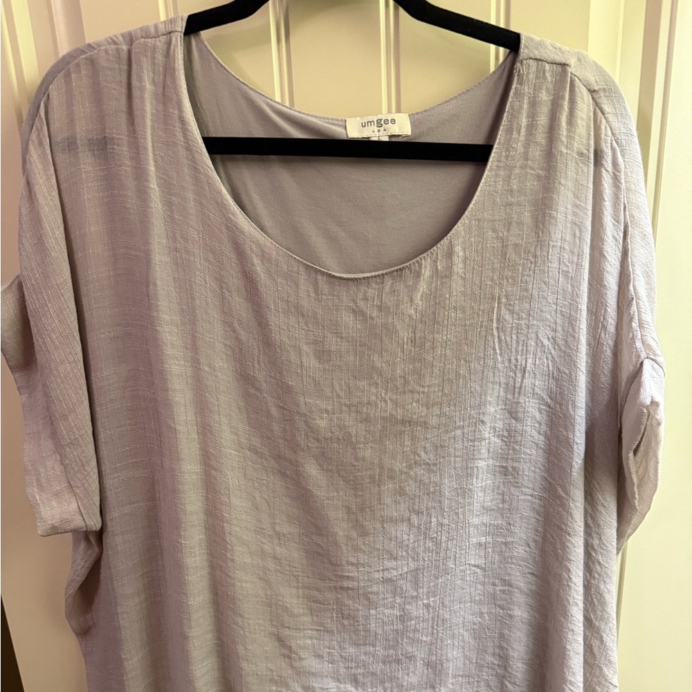 Umgee taupe colored Blouse with Cuffed Sleeves and Relaxed Fit
